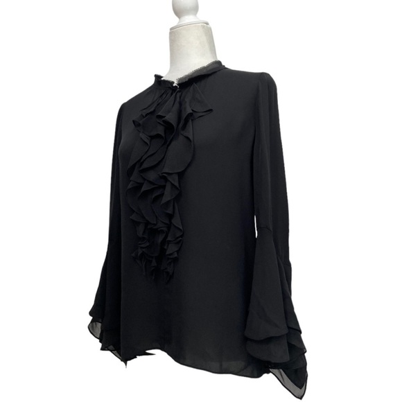 Kobi Halperin Shia Bell-Sleeve Silk Chiffon Blouse Black - Picture 6 of 10